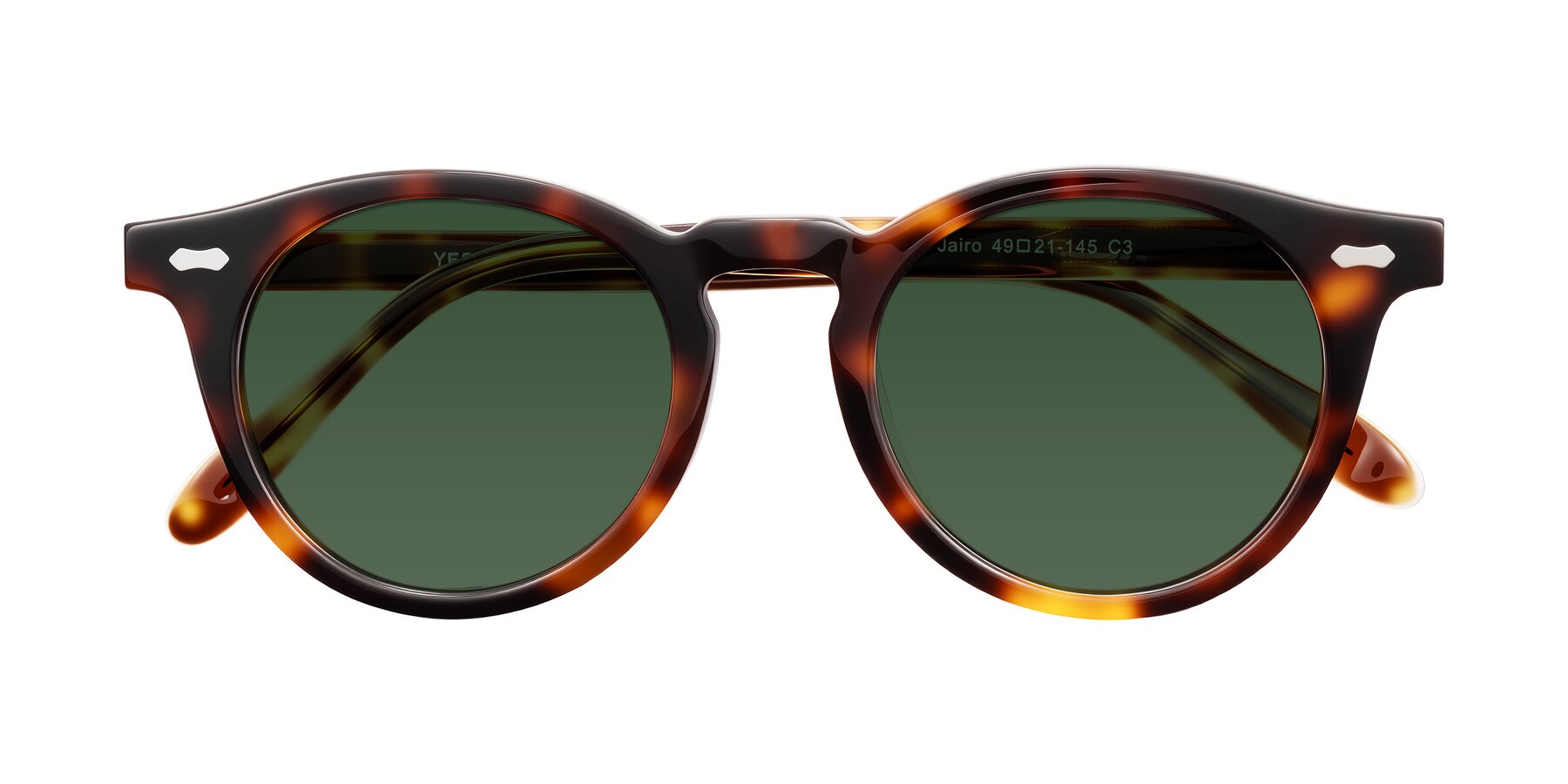 Folded Front of Jairo in Tortoise with Green Tinted Lenses