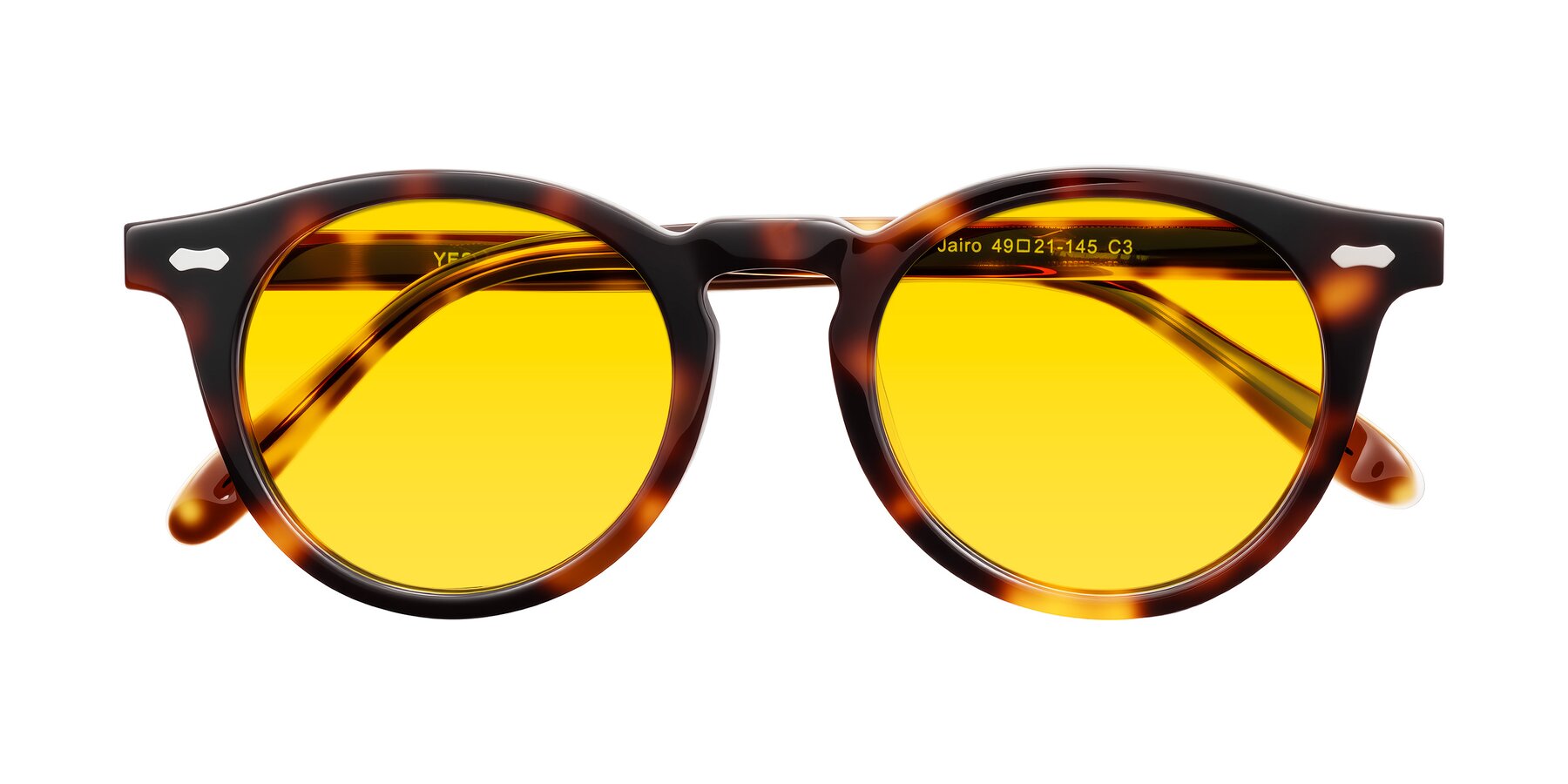 Folded Front of Jairo in Tortoise with Yellow Tinted Lenses