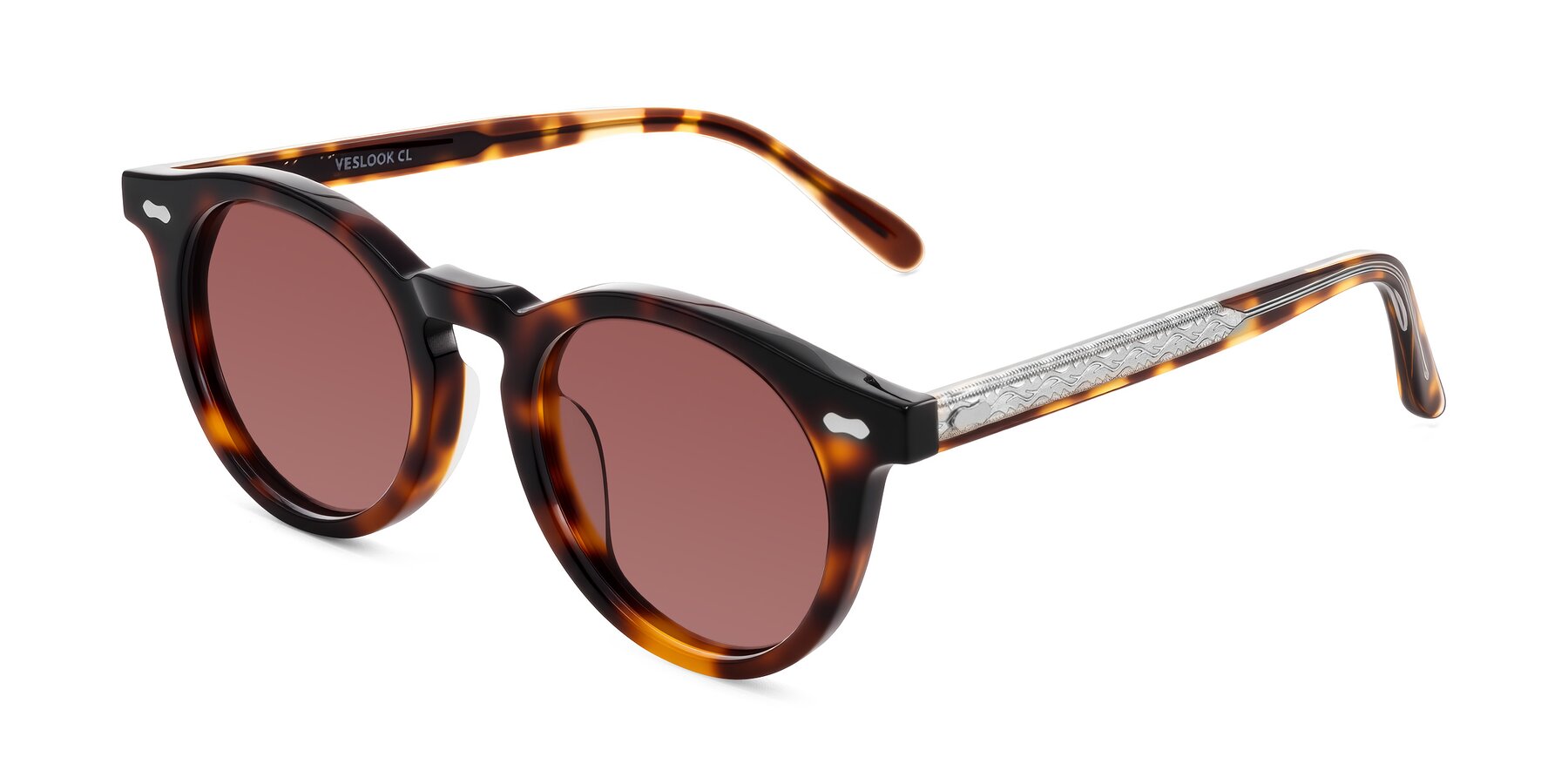 Angle of Jairo in Tortoise with Garnet Tinted Lenses