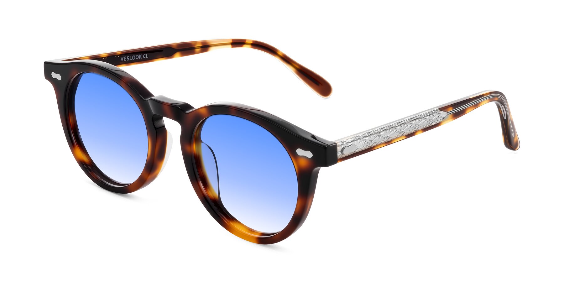 Angle of Jairo in Tortoise with Blue Gradient Lenses