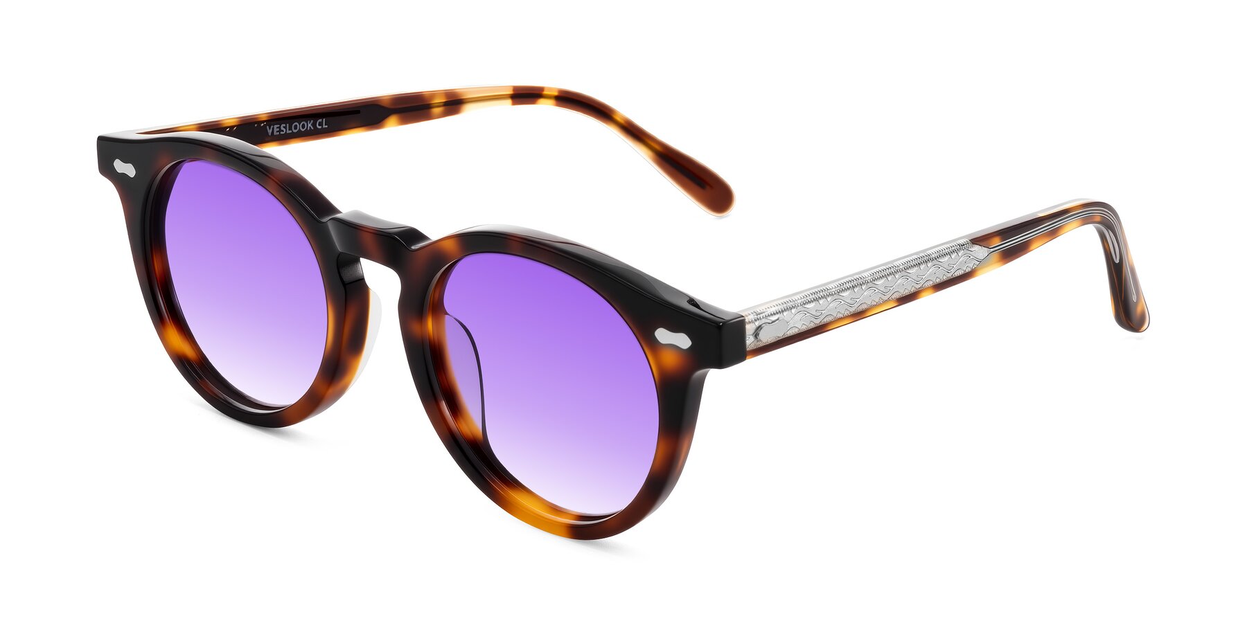 Angle of Jairo in Tortoise with Purple Gradient Lenses