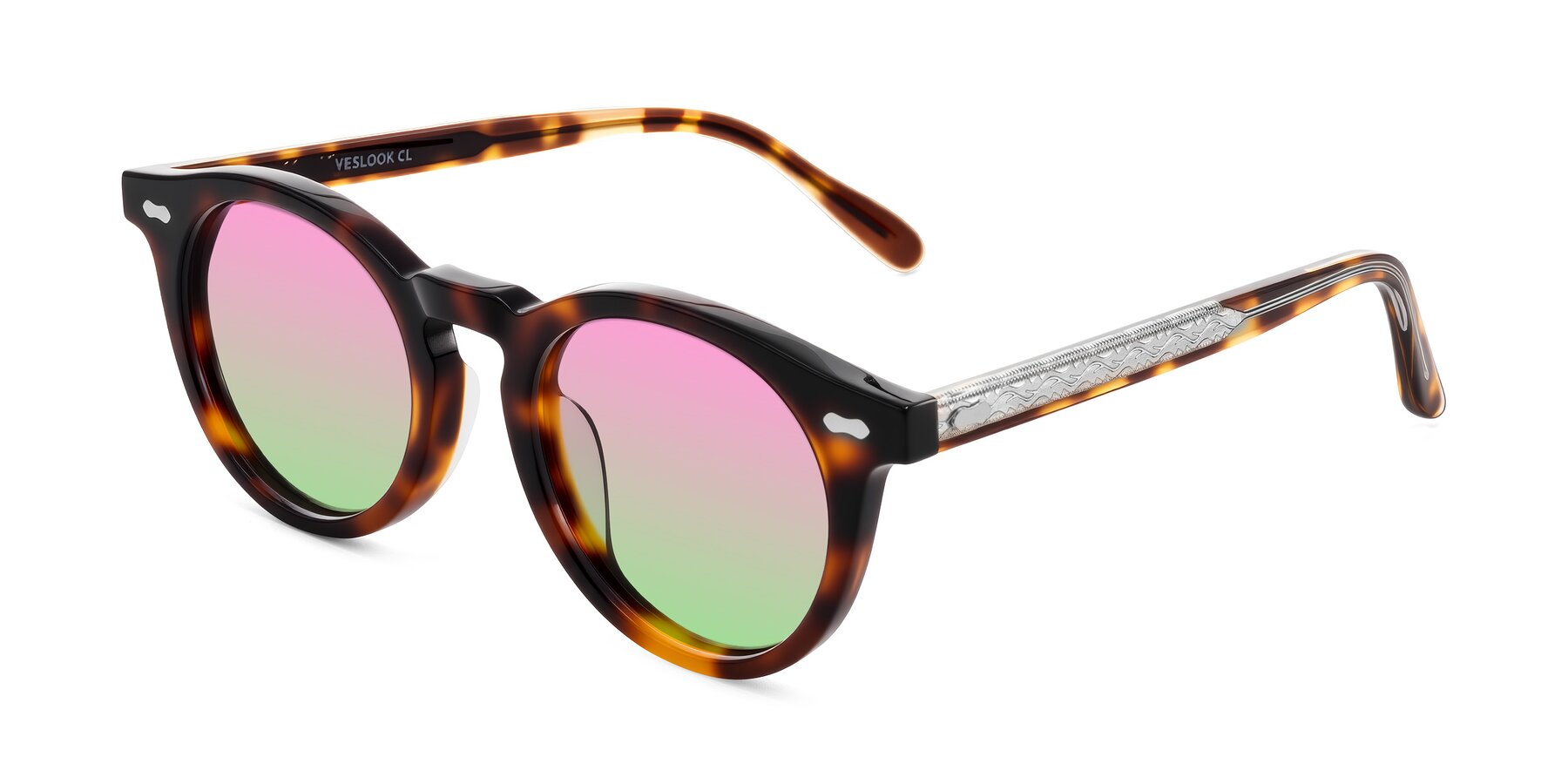 Angle of Jairo in Tortoise with Pink / Green Gradient Lenses