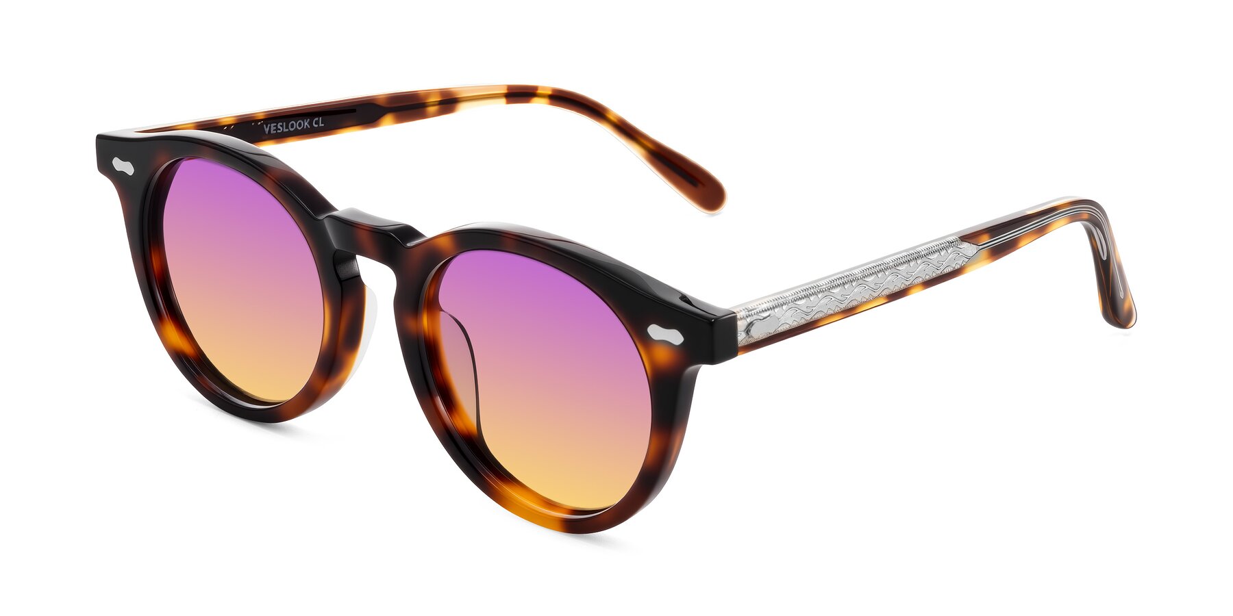 Angle of Jairo in Tortoise with Purple / Yellow Gradient Lenses