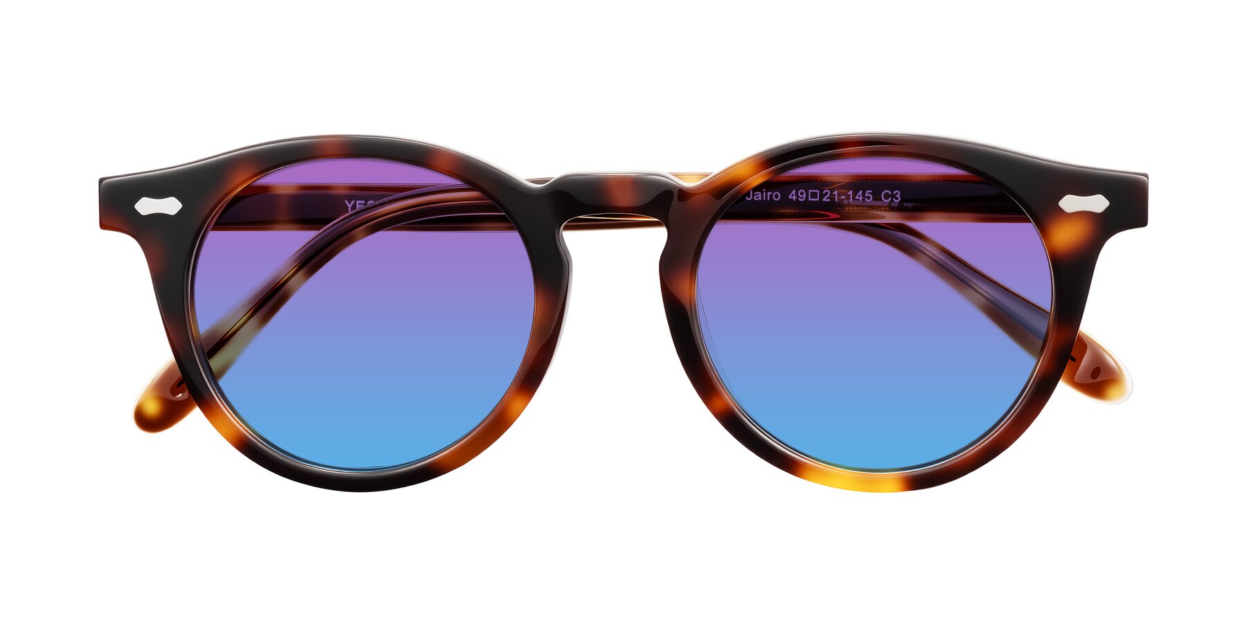 Folded Front of Jairo in Tortoise with Purple / Blue Gradient Lenses