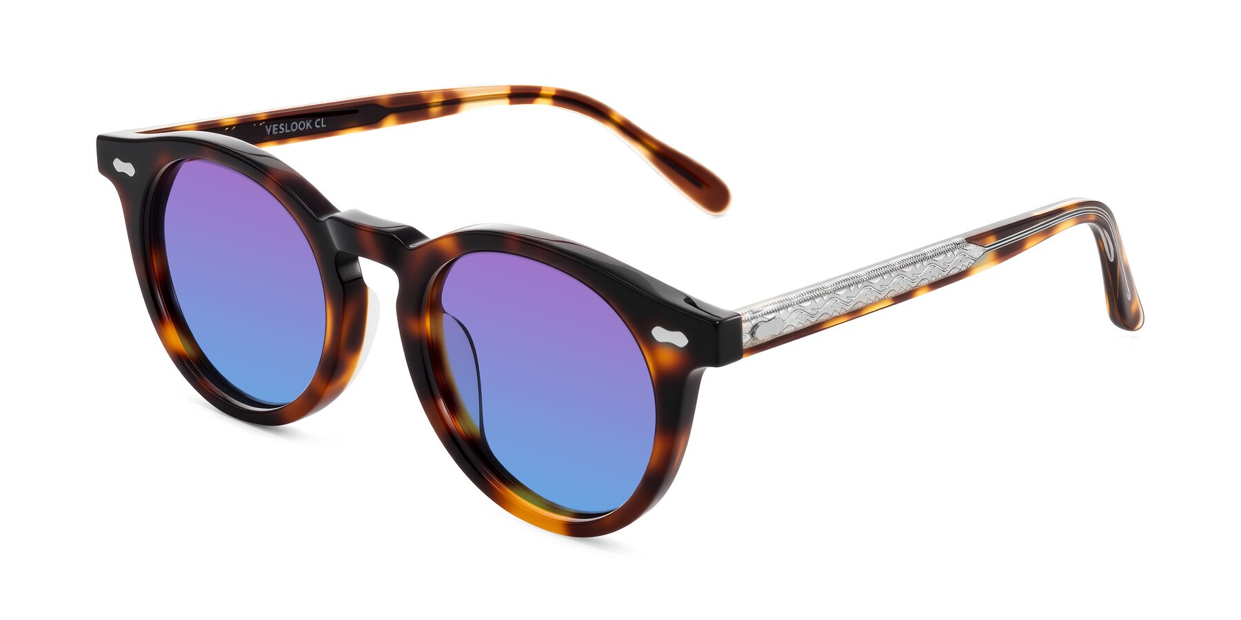 Angle of Jairo in Tortoise with Purple / Blue Gradient Lenses