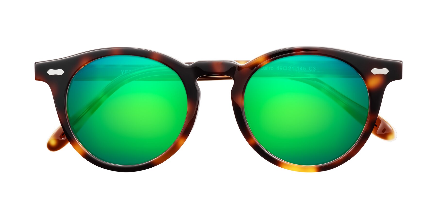 Folded Front of Jairo in Tortoise with Green Mirrored Lenses