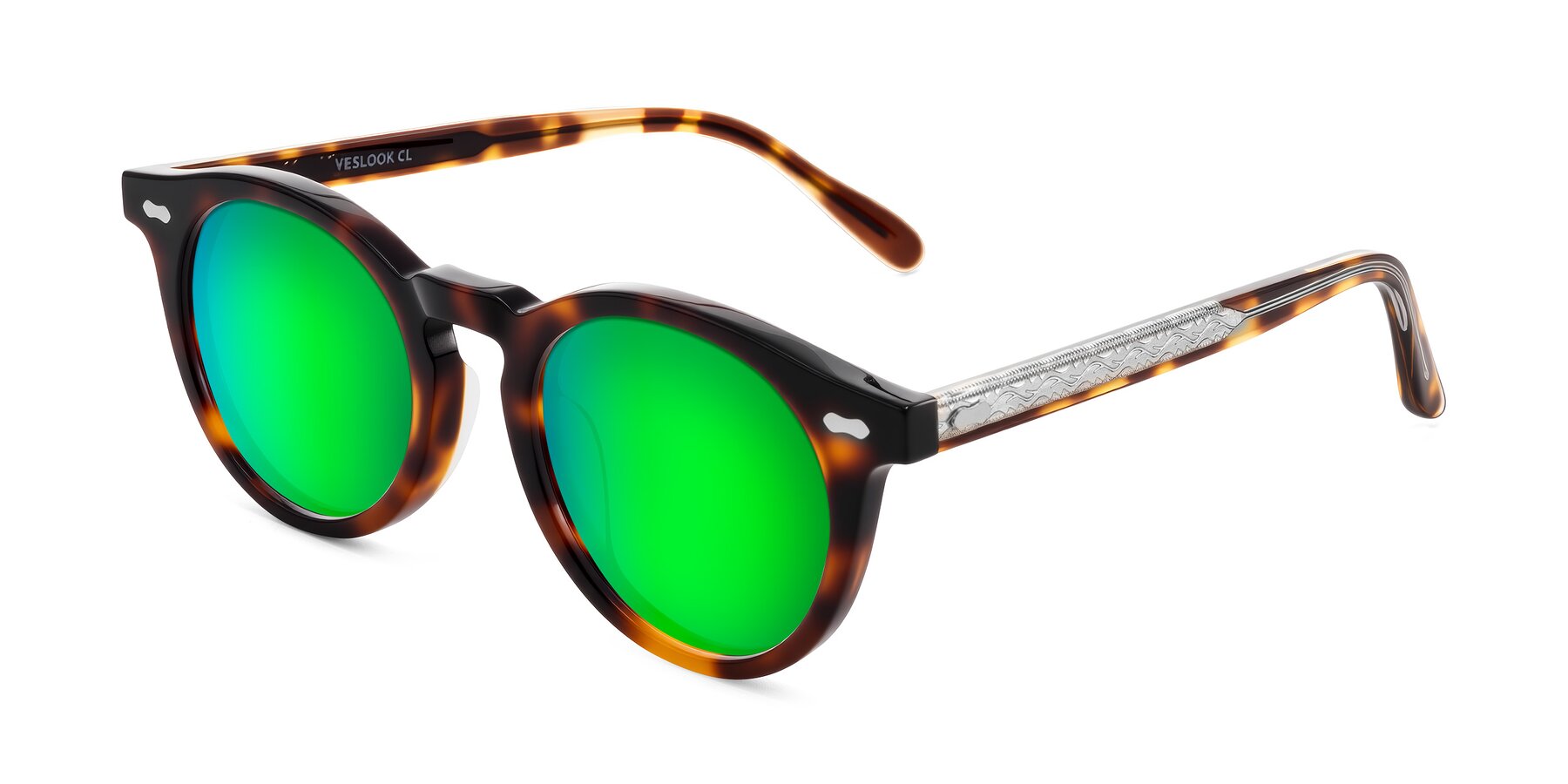 Angle of Jairo in Tortoise with Green Mirrored Lenses