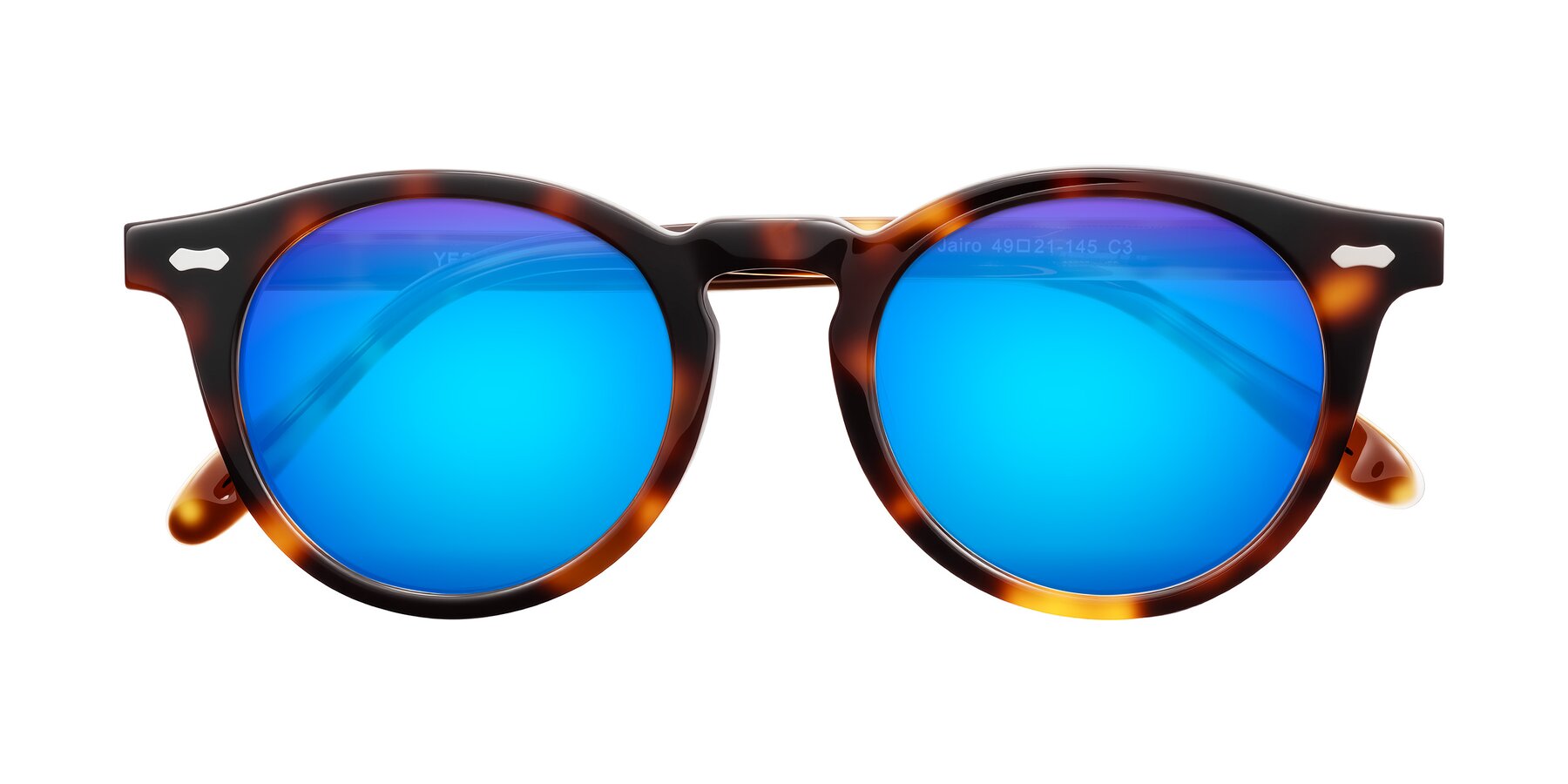 Folded Front of Jairo in Tortoise with Blue Mirrored Lenses