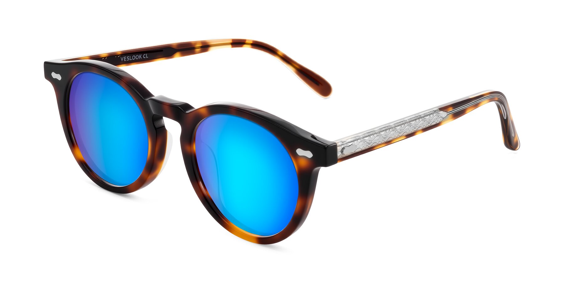 Angle of Jairo in Tortoise with Blue Mirrored Lenses