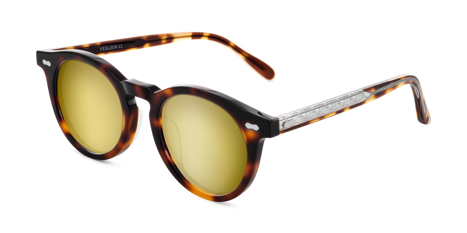 Angle of Jairo in Tortoise with Gold Mirrored Lenses