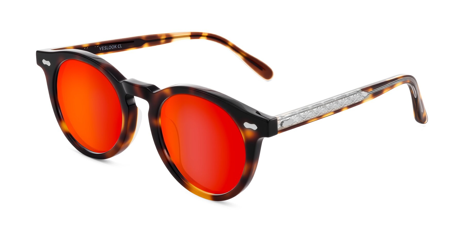 Angle of Jairo in Tortoise with Red Gold Mirrored Lenses