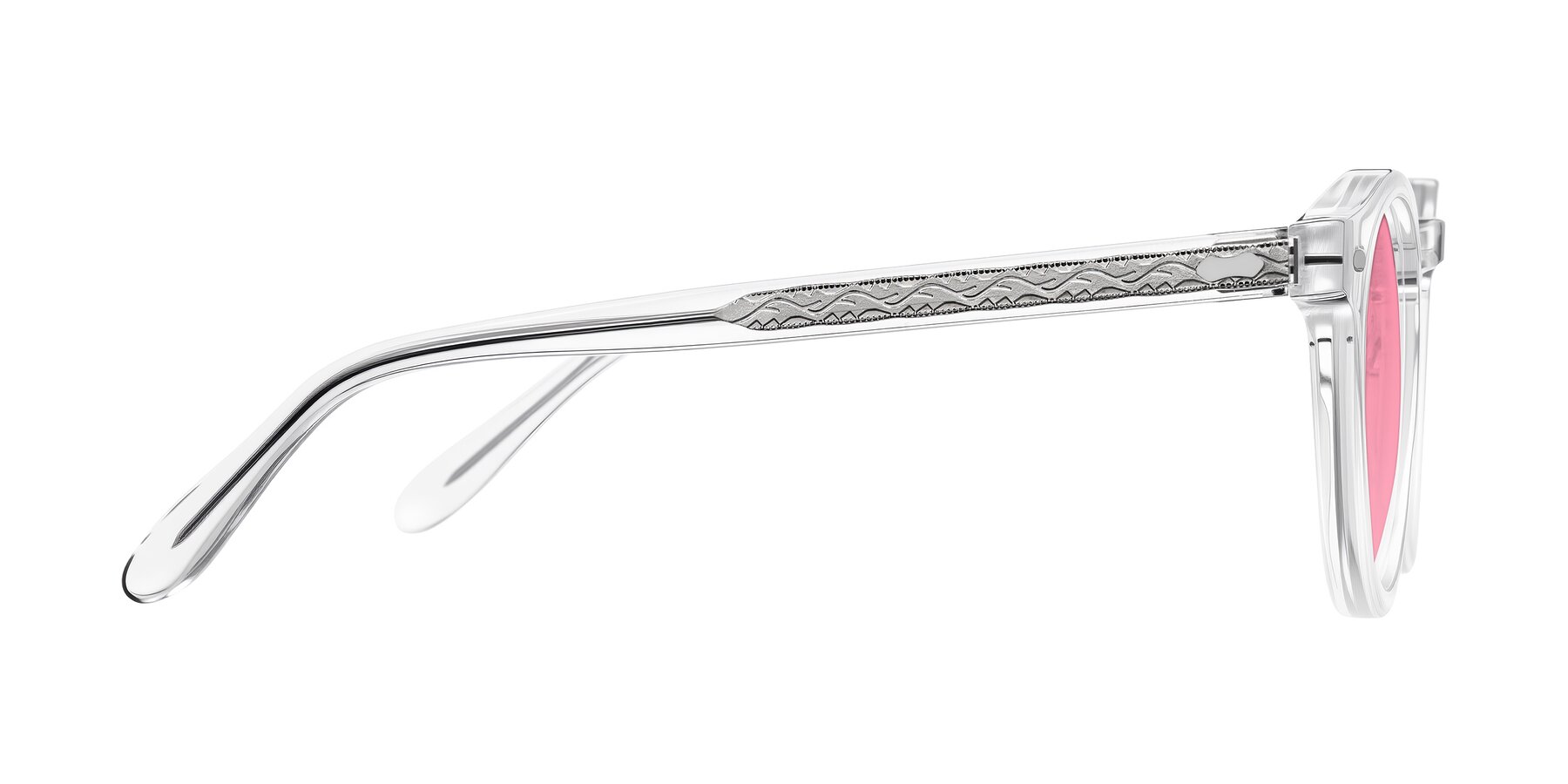 Side of Jairo in Clear with Pink Tinted Lenses