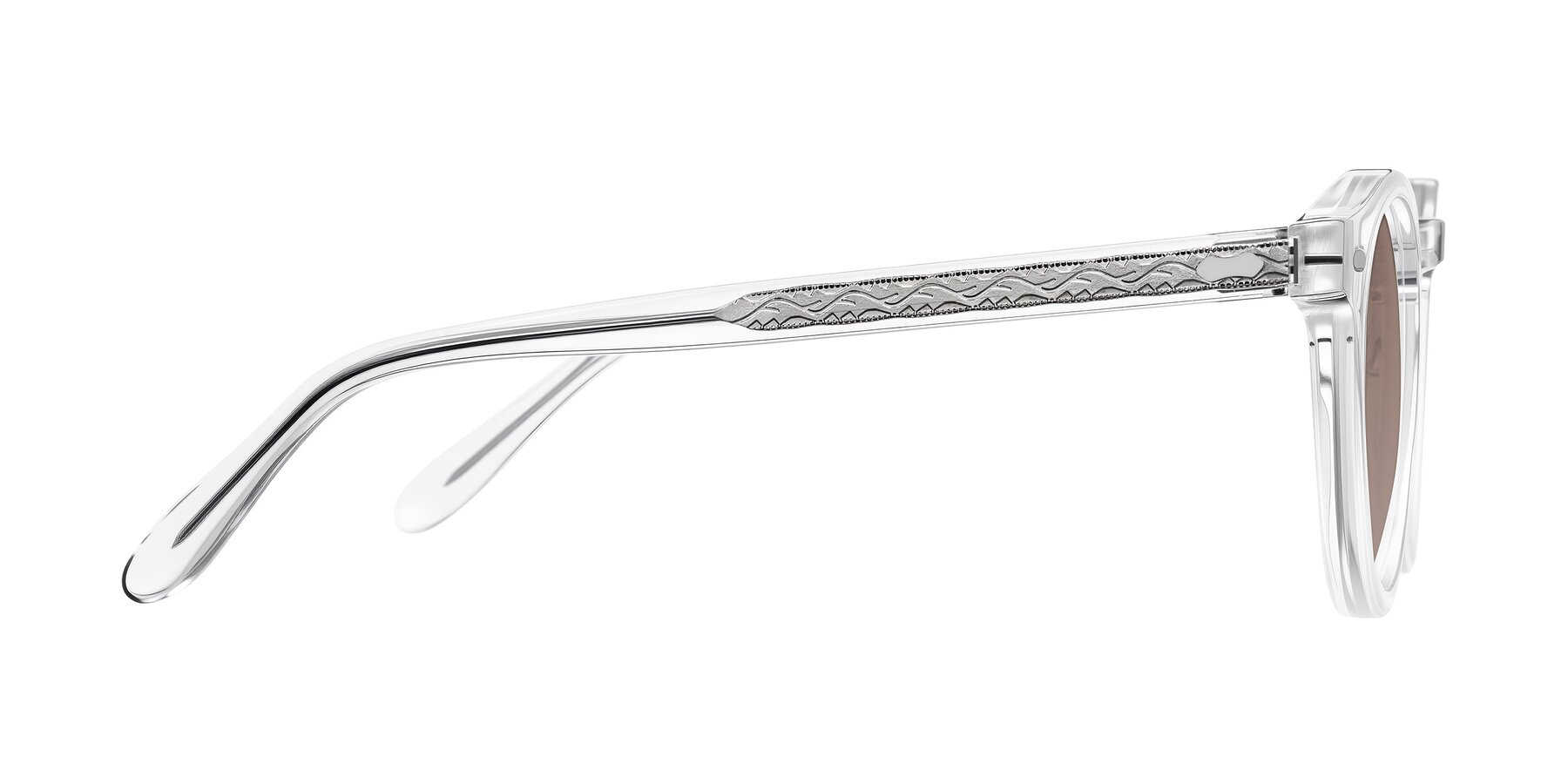 Side of Jairo in Clear with Medium Brown Tinted Lenses