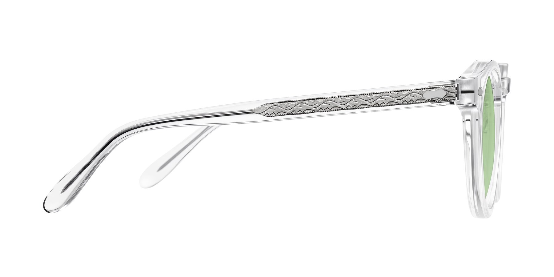 Side of Jairo in Clear with Medium Green Tinted Lenses