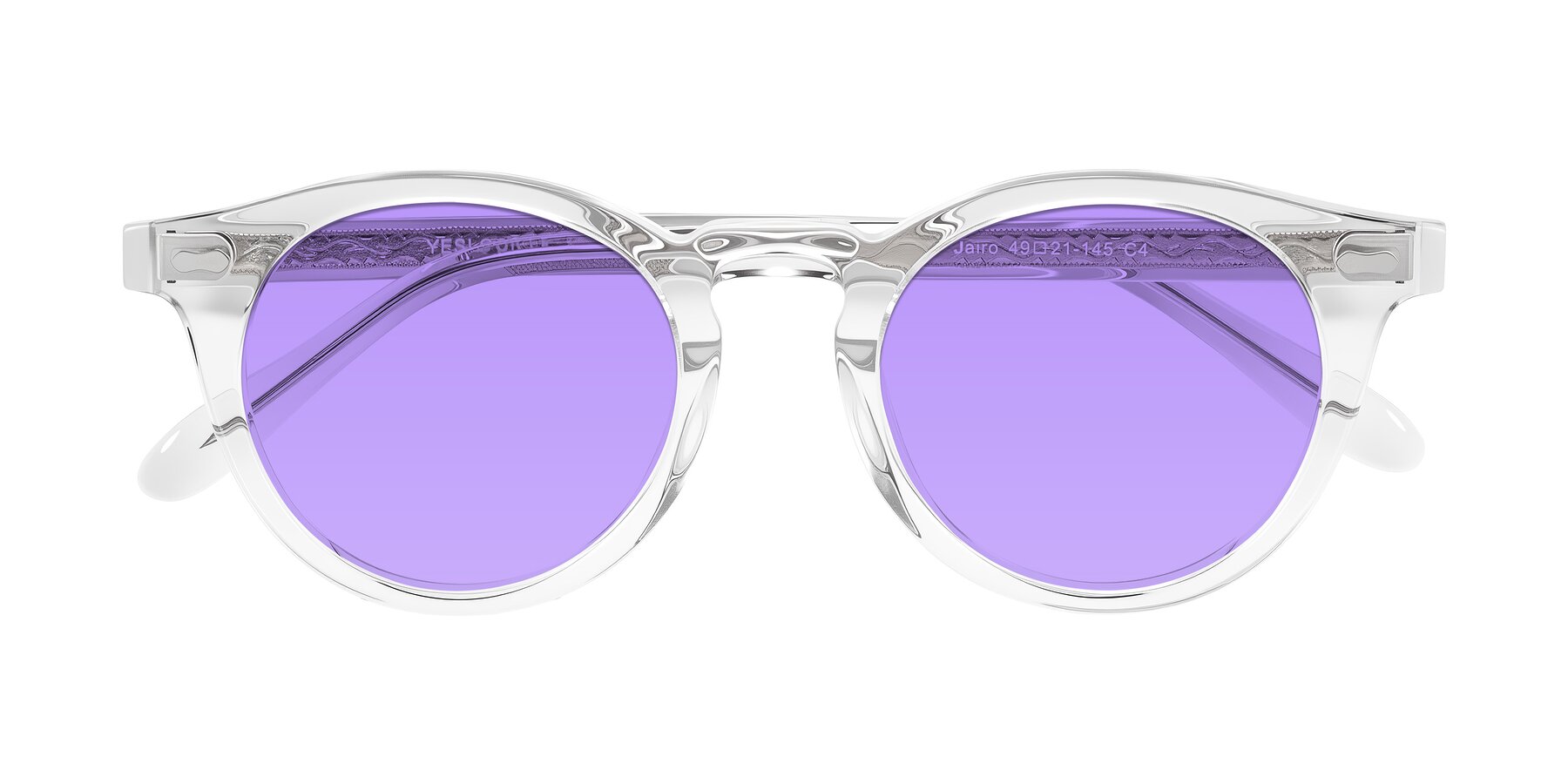 Folded Front of Jairo in Clear with Medium Purple Tinted Lenses