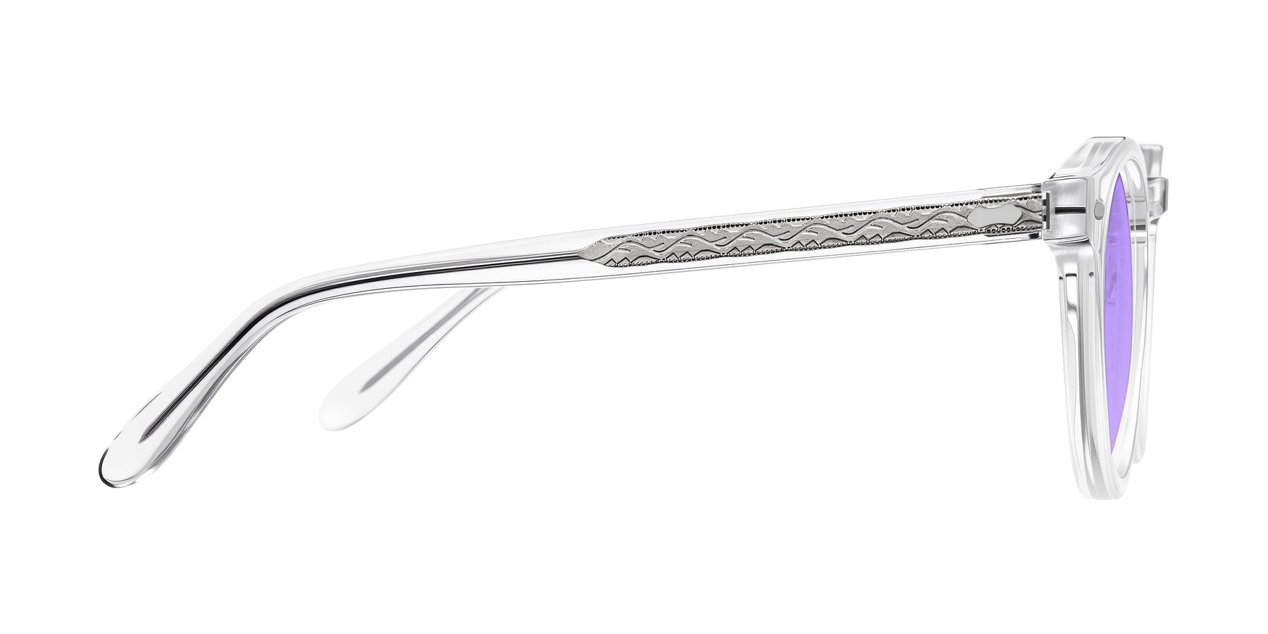 Side of Jairo in Clear with Medium Purple Tinted Lenses