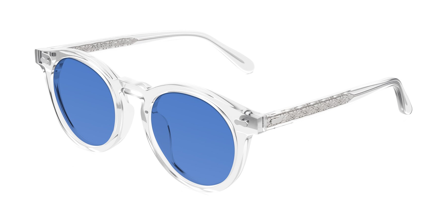 Angle of Jairo in Clear with Blue Tinted Lenses