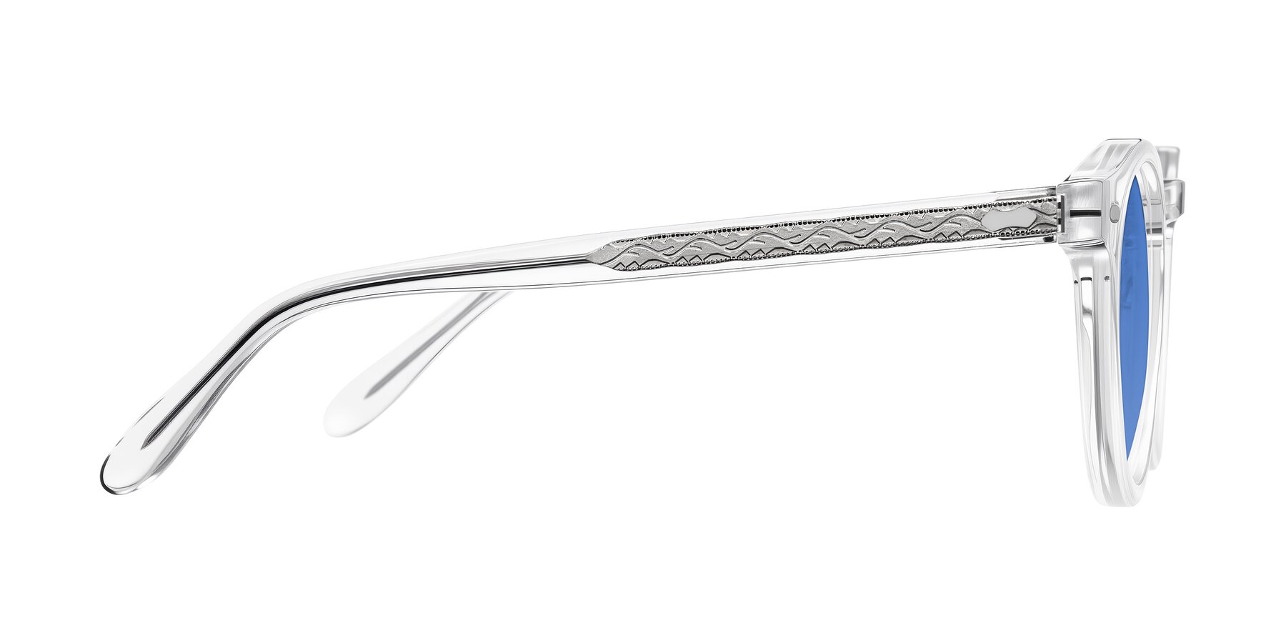 Side of Jairo in Clear with Blue Tinted Lenses