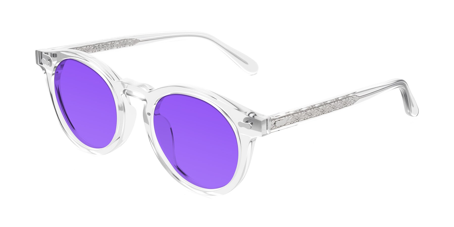 Angle of Jairo in Clear with Purple Tinted Lenses