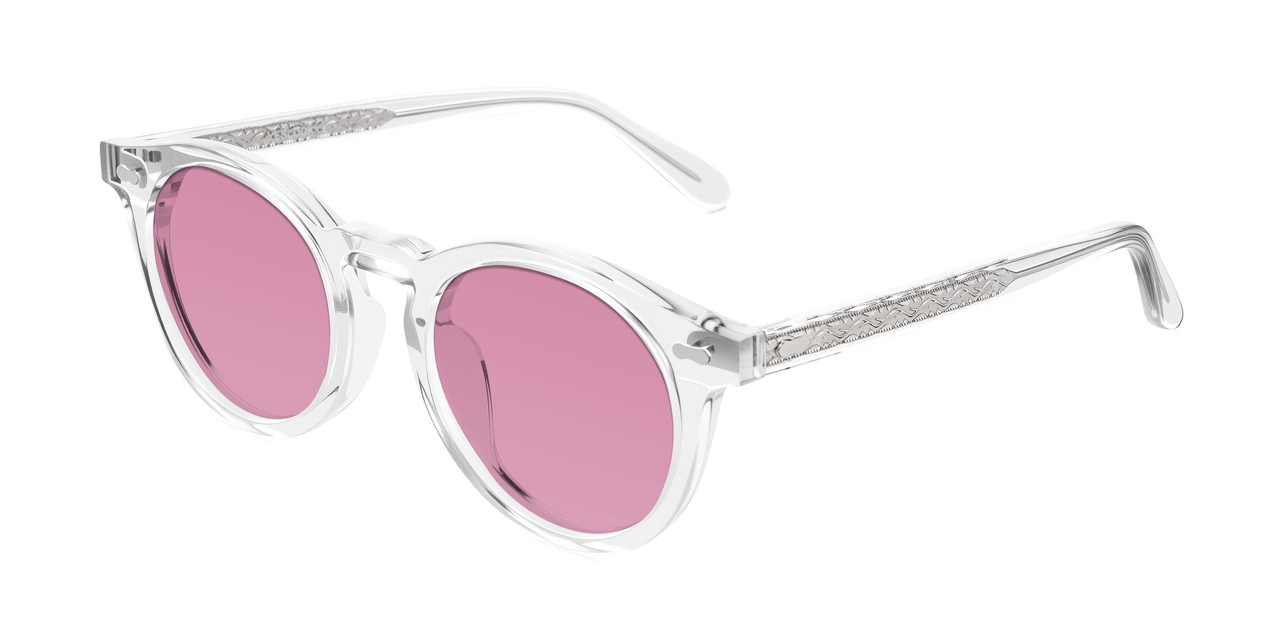 Angle of Jairo in Clear with Medium Wine Tinted Lenses