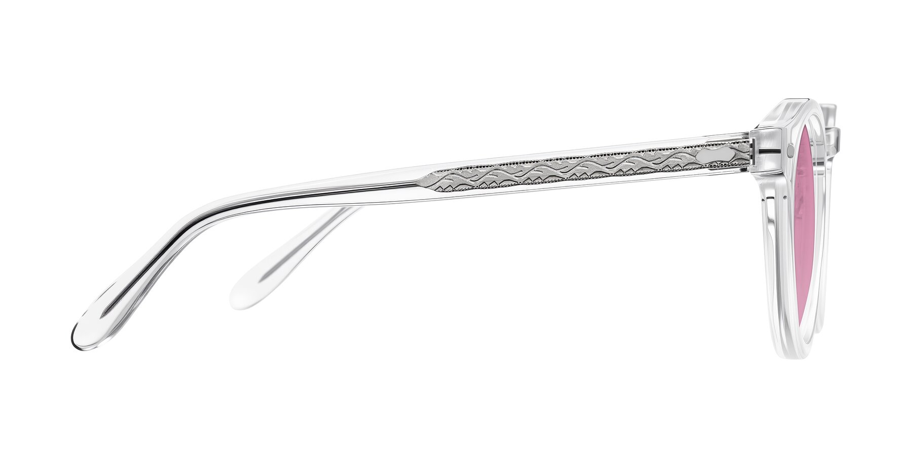 Side of Jairo in Clear with Medium Wine Tinted Lenses