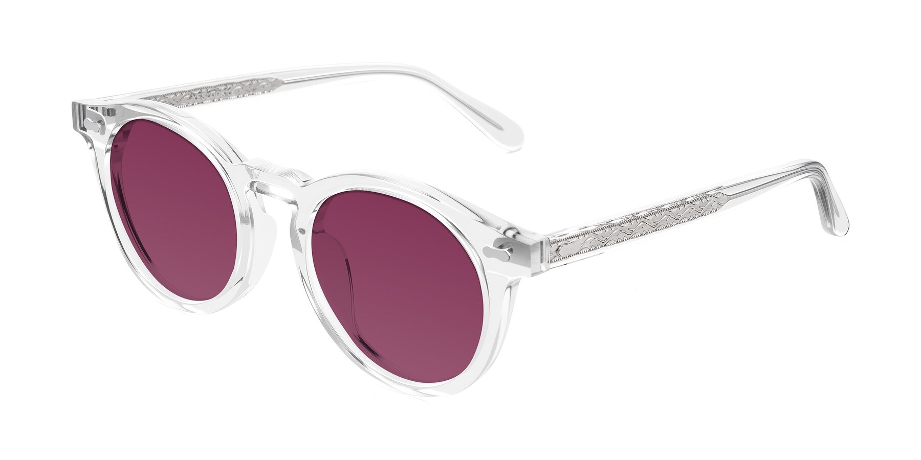 Angle of Jairo in Clear with Wine Tinted Lenses