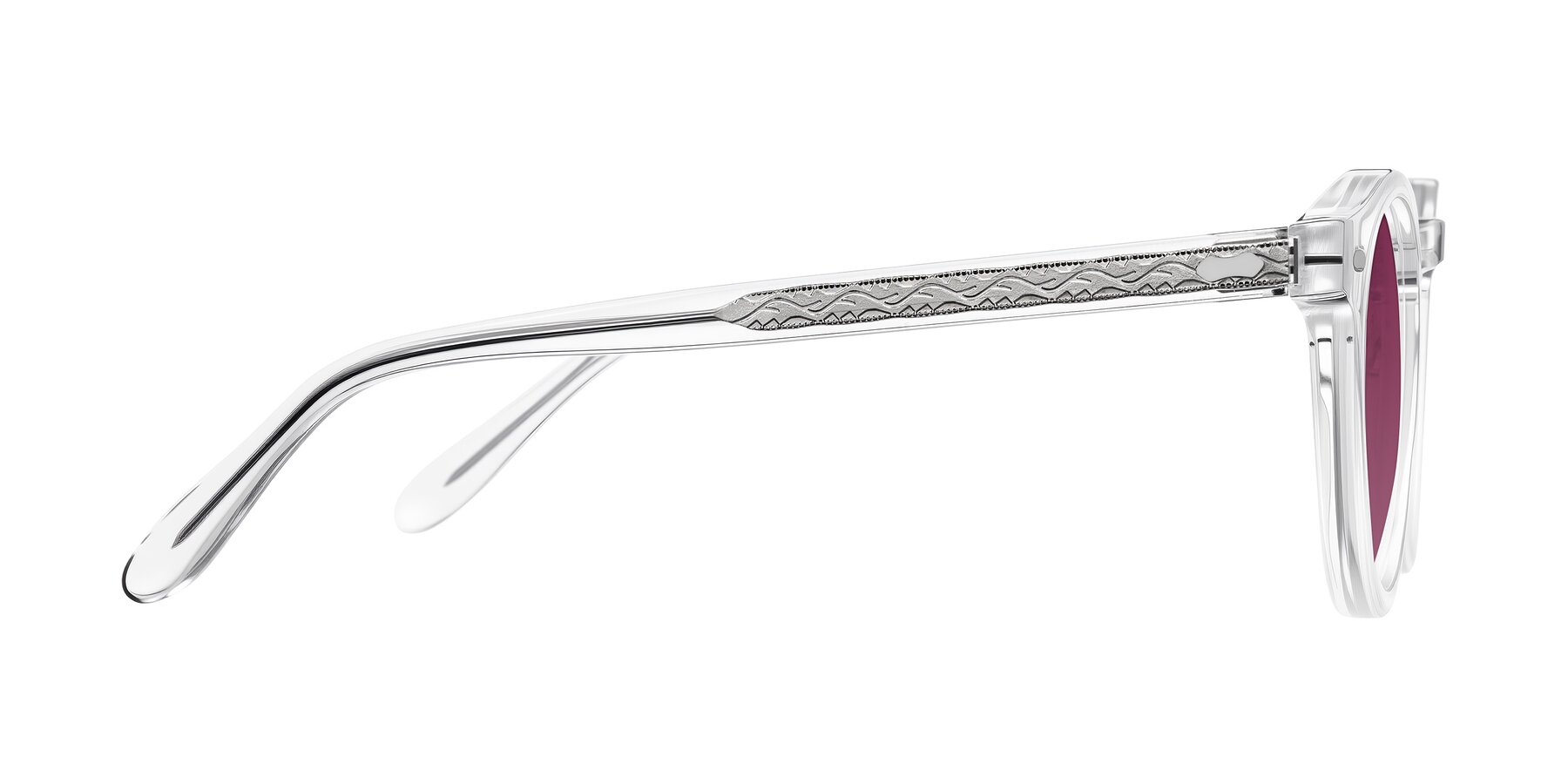 Side of Jairo in Clear with Wine Tinted Lenses