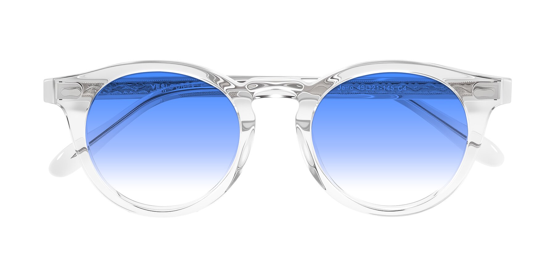 Folded Front of Jairo in Clear with Blue Gradient Lenses
