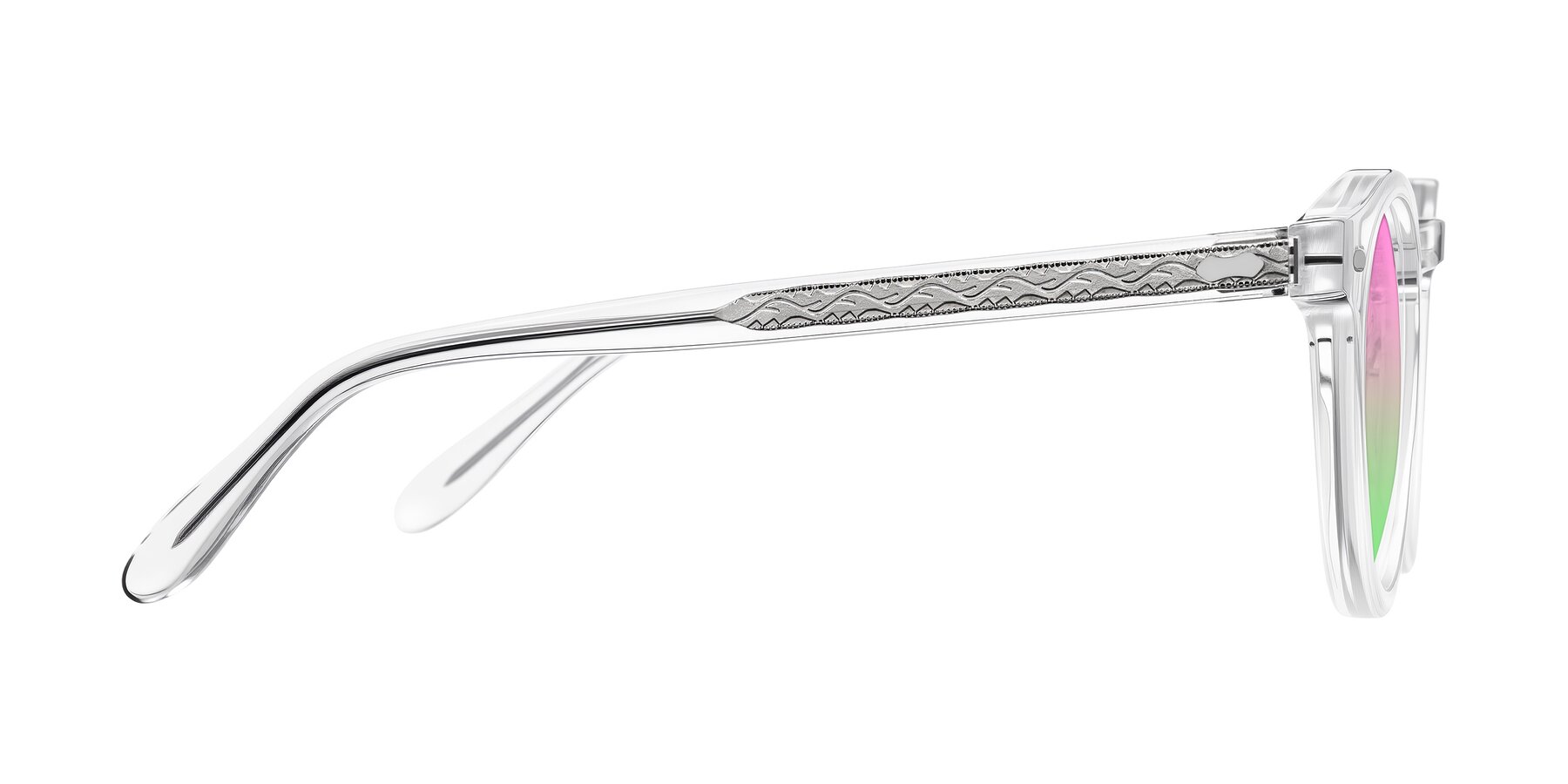 Side of Jairo in Clear with Pink / Green Gradient Lenses