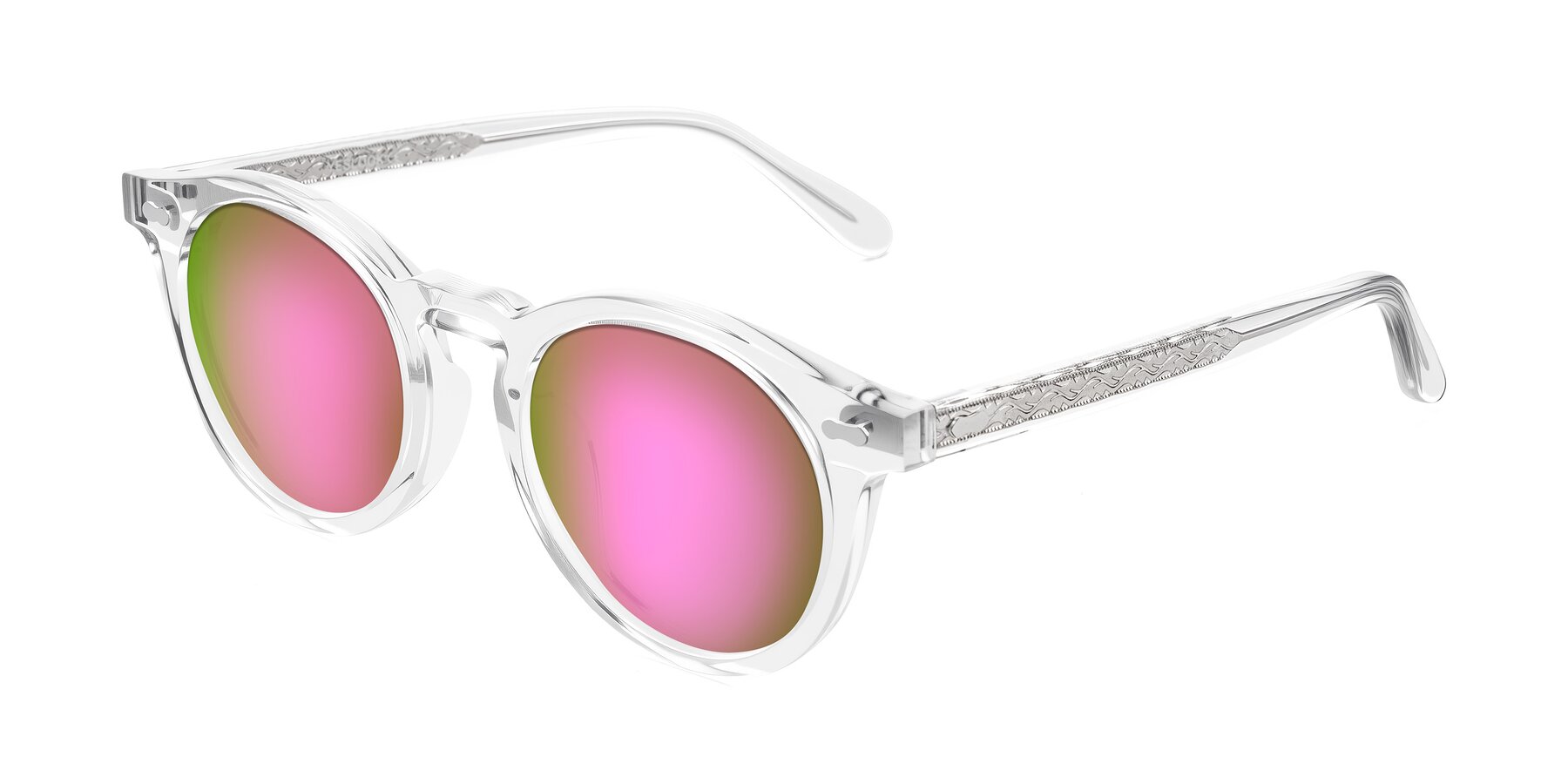 Angle of Jairo in Clear with Pink Mirrored Lenses