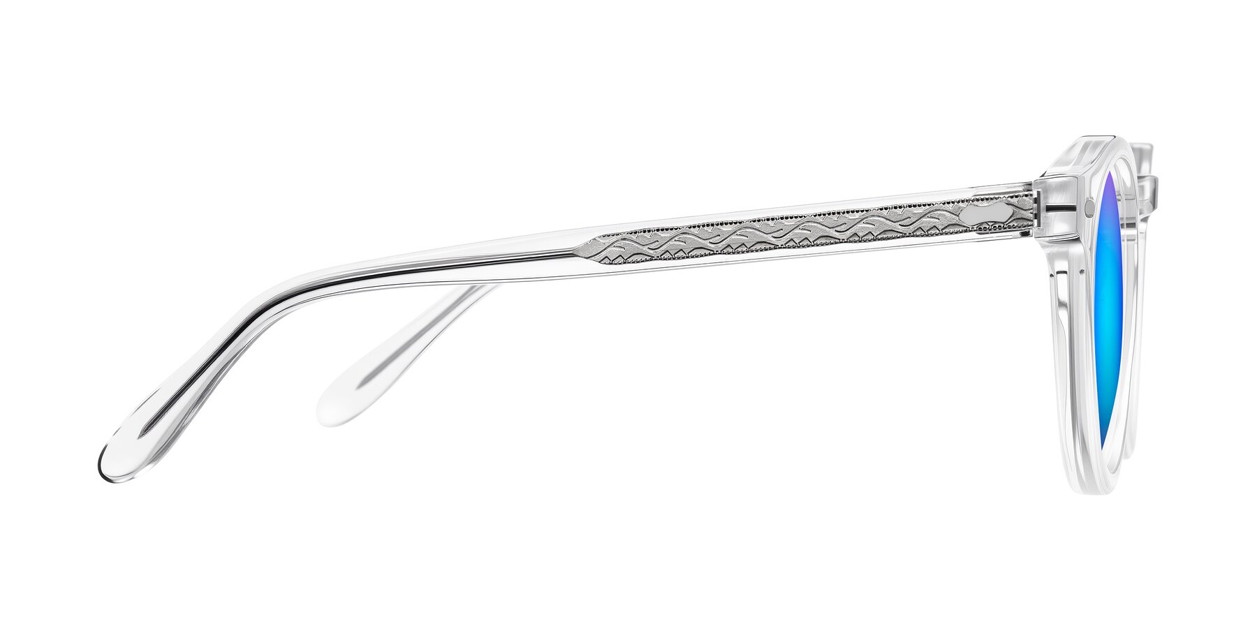 Side of Jairo in Clear with Blue Mirrored Lenses