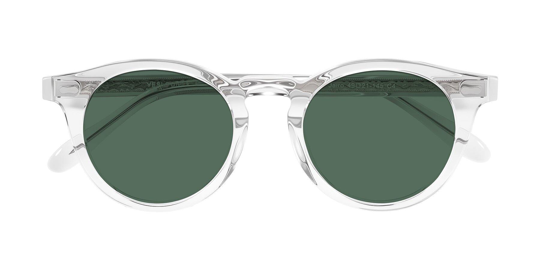 Folded Front of Jairo in Clear with Green Polarized Lenses