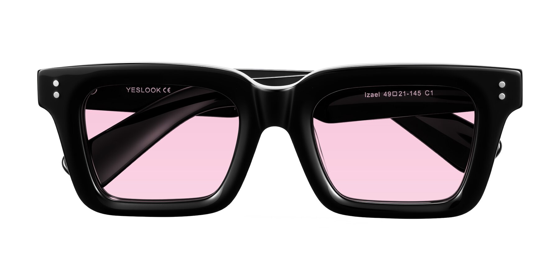 Folded Front of Izael in Black with Light Pink Tinted Lenses