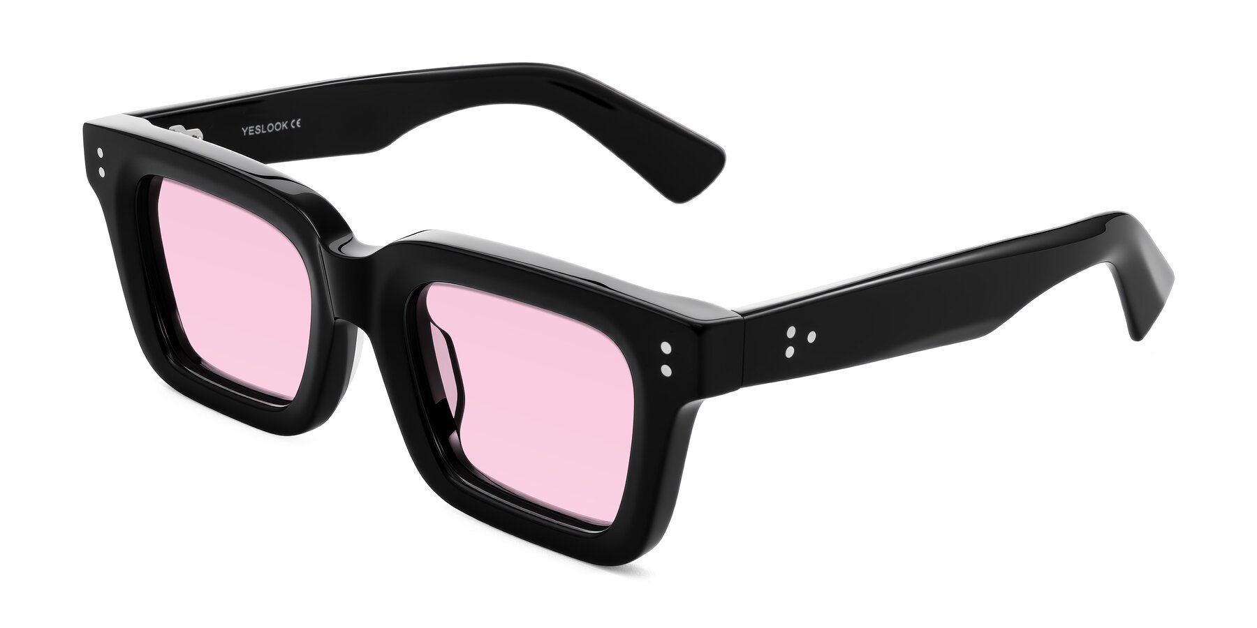 Angle of Izael in Black with Light Pink Tinted Lenses
