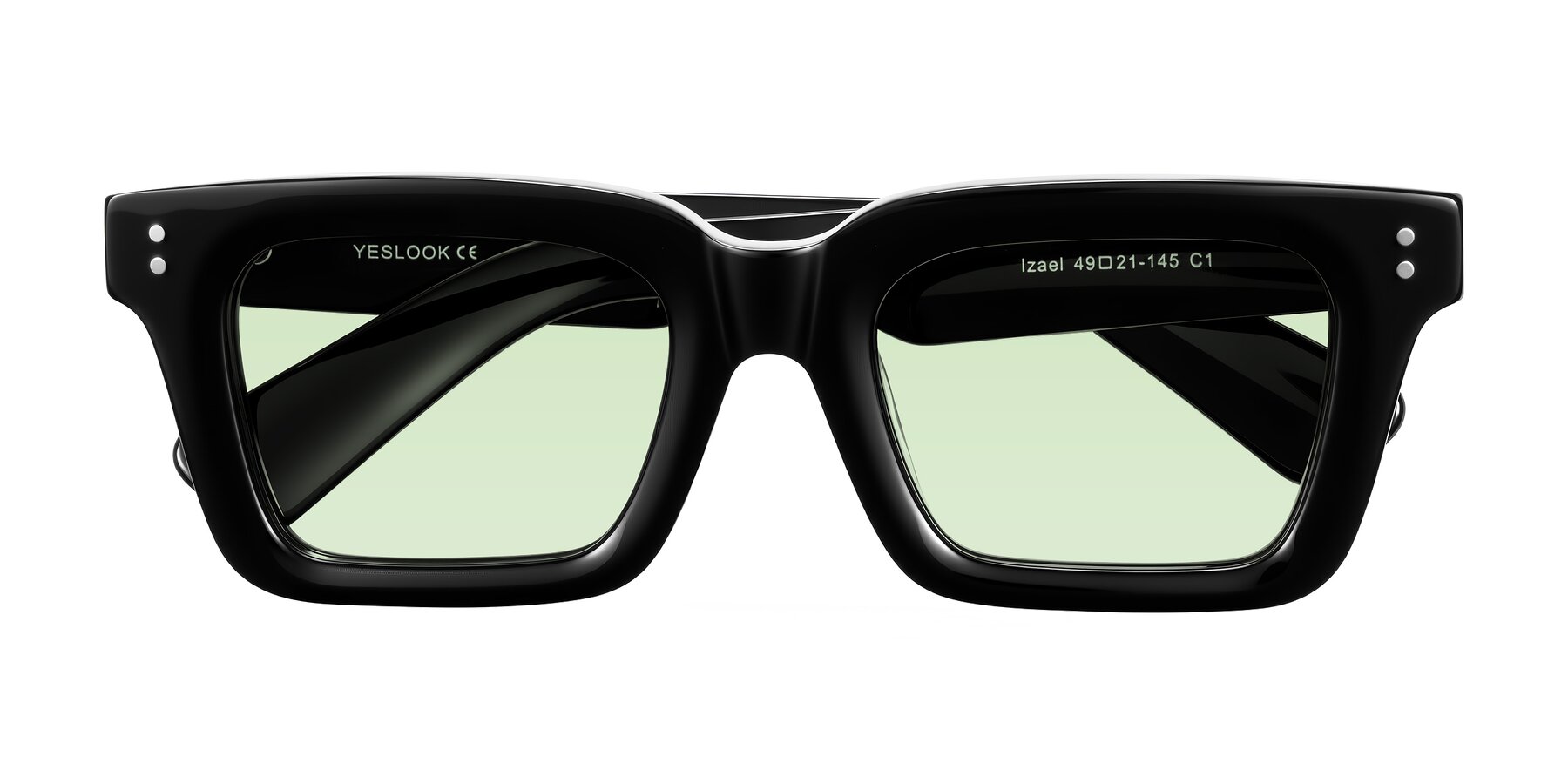 Folded Front of Izael in Black with Light Green Tinted Lenses