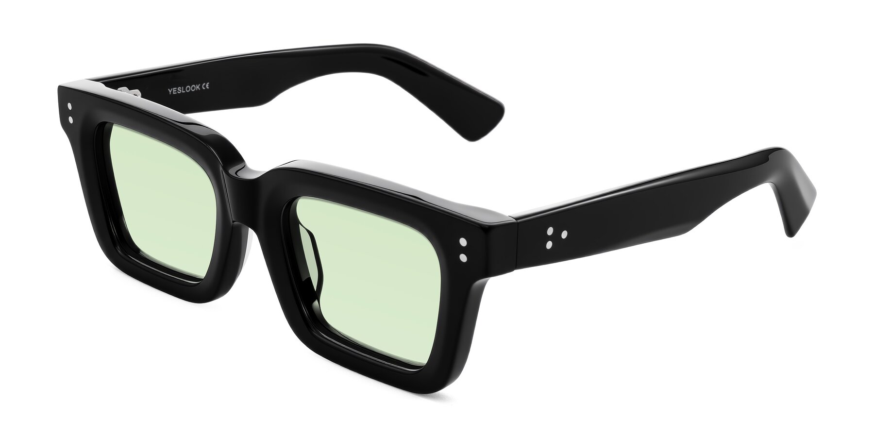 Angle of Izael in Black with Light Green Tinted Lenses