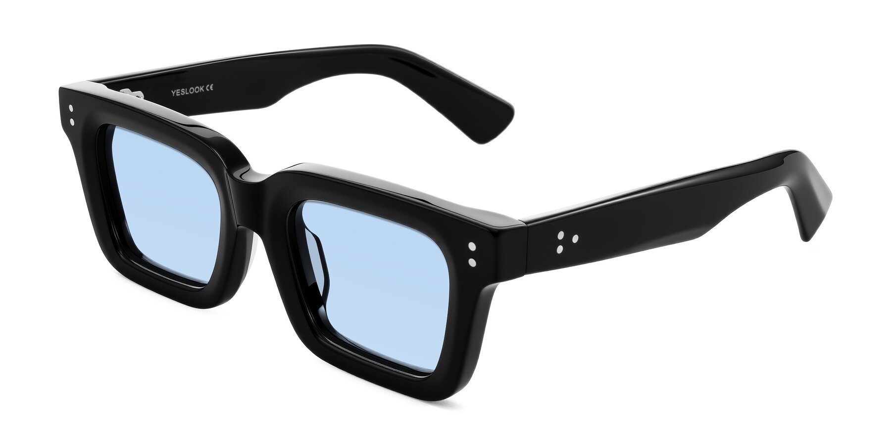 Angle of Izael in Black with Light Blue Tinted Lenses