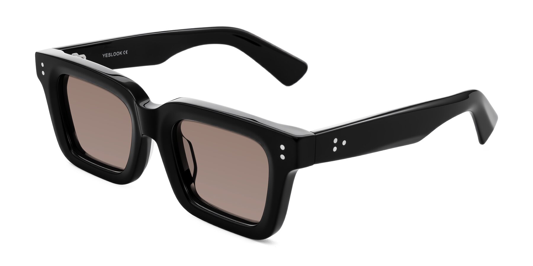 Angle of Izael in Black with Medium Brown Tinted Lenses