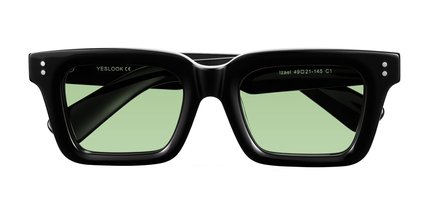 Folded Front of Izael in Black with Medium Green Tinted Lenses