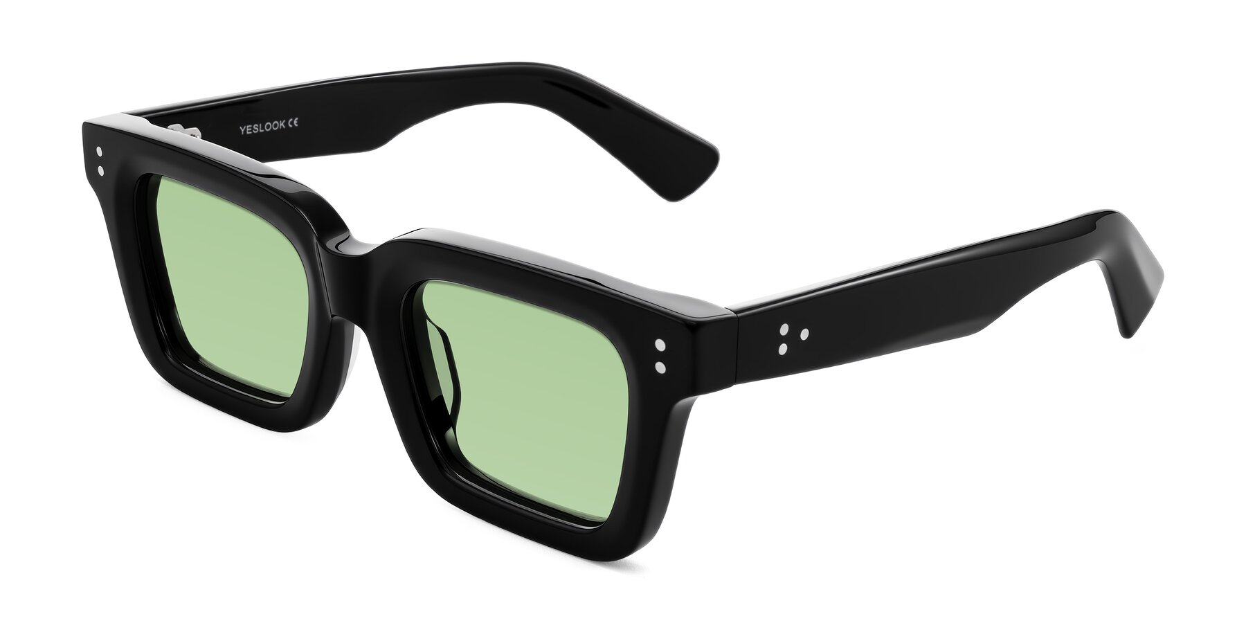 Angle of Izael in Black with Medium Green Tinted Lenses