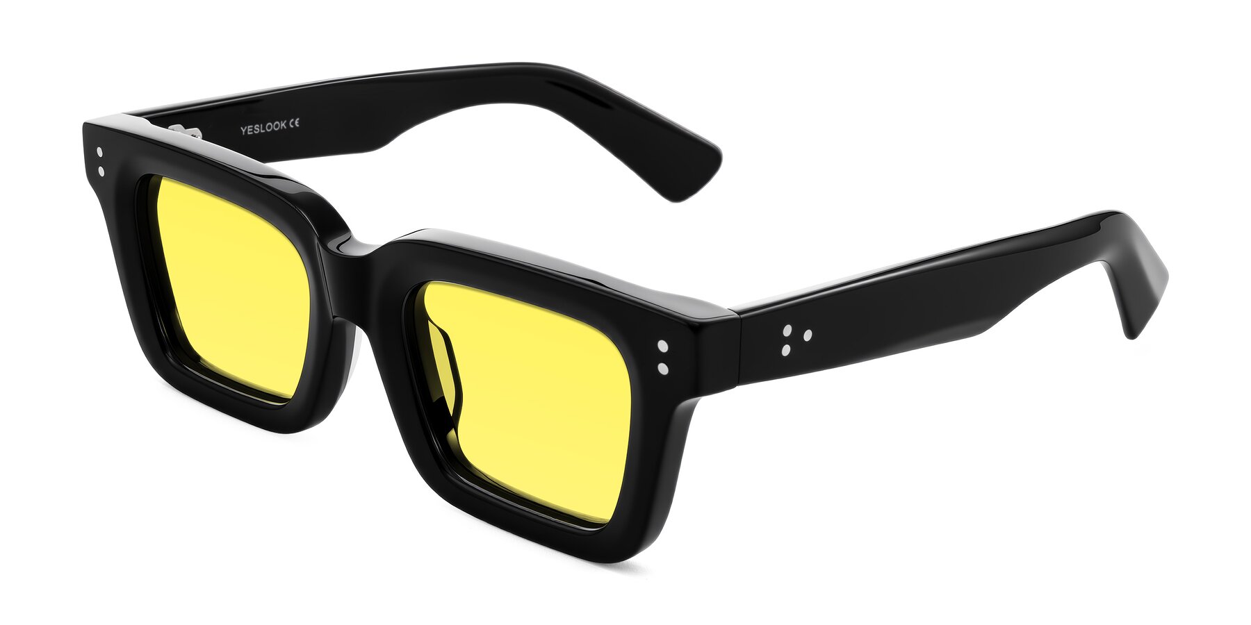 Angle of Izael in Black with Medium Yellow Tinted Lenses