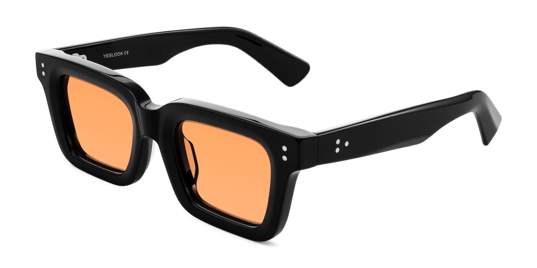 Angle of Izael in Black with Medium Orange Tinted Lenses
