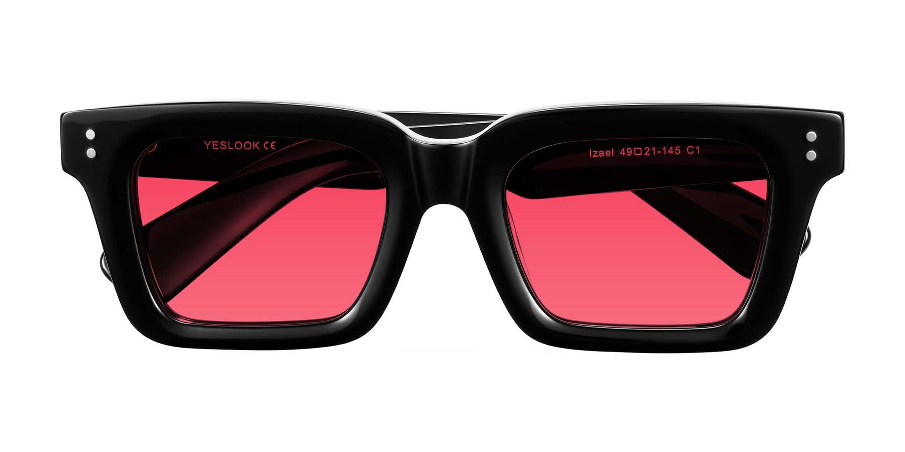Folded Front of Izael in Black with Red Tinted Lenses
