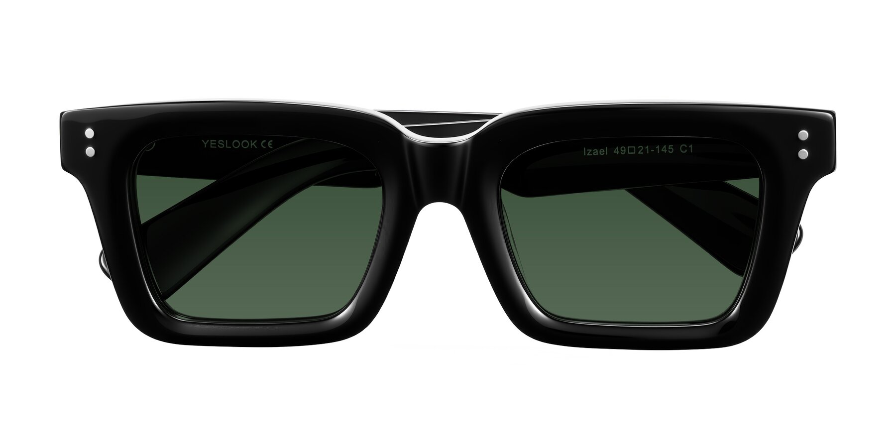 Folded Front of Izael in Black with Green Tinted Lenses