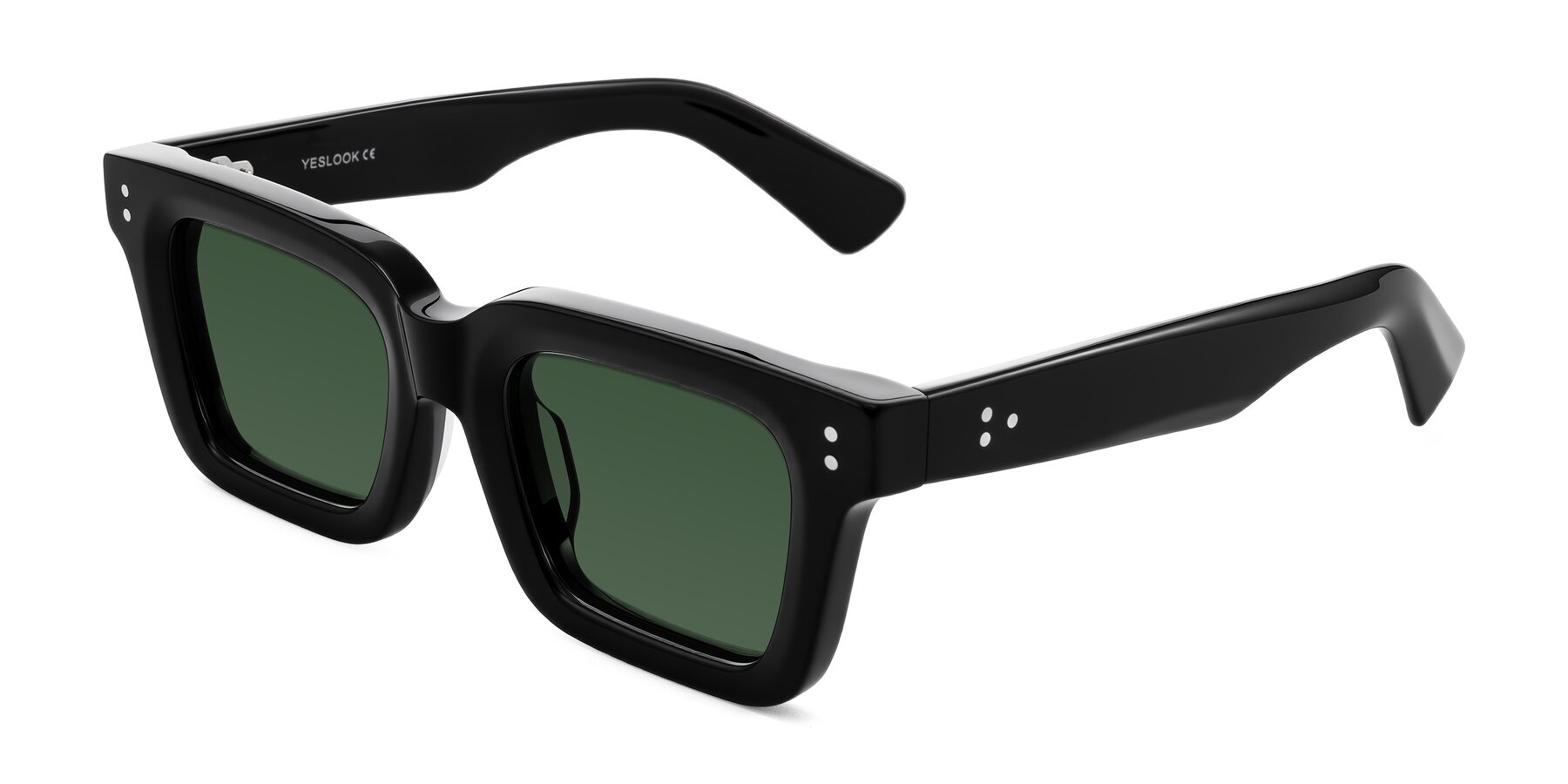 Angle of Izael in Black with Green Tinted Lenses