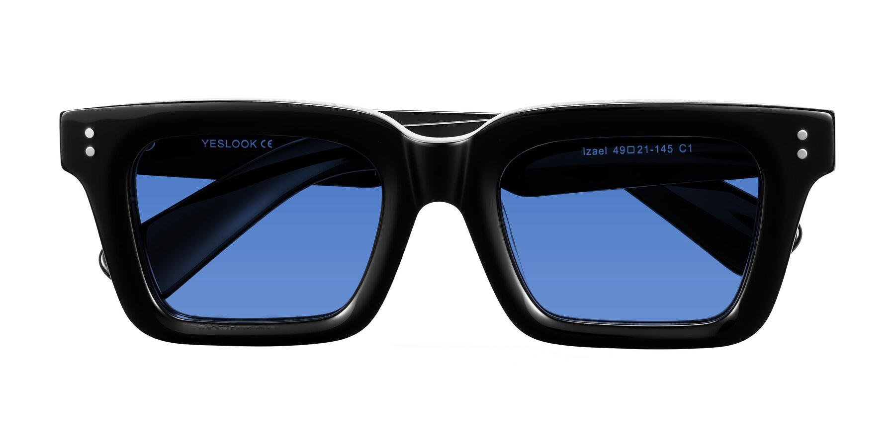 Folded Front of Izael in Black with Blue Tinted Lenses