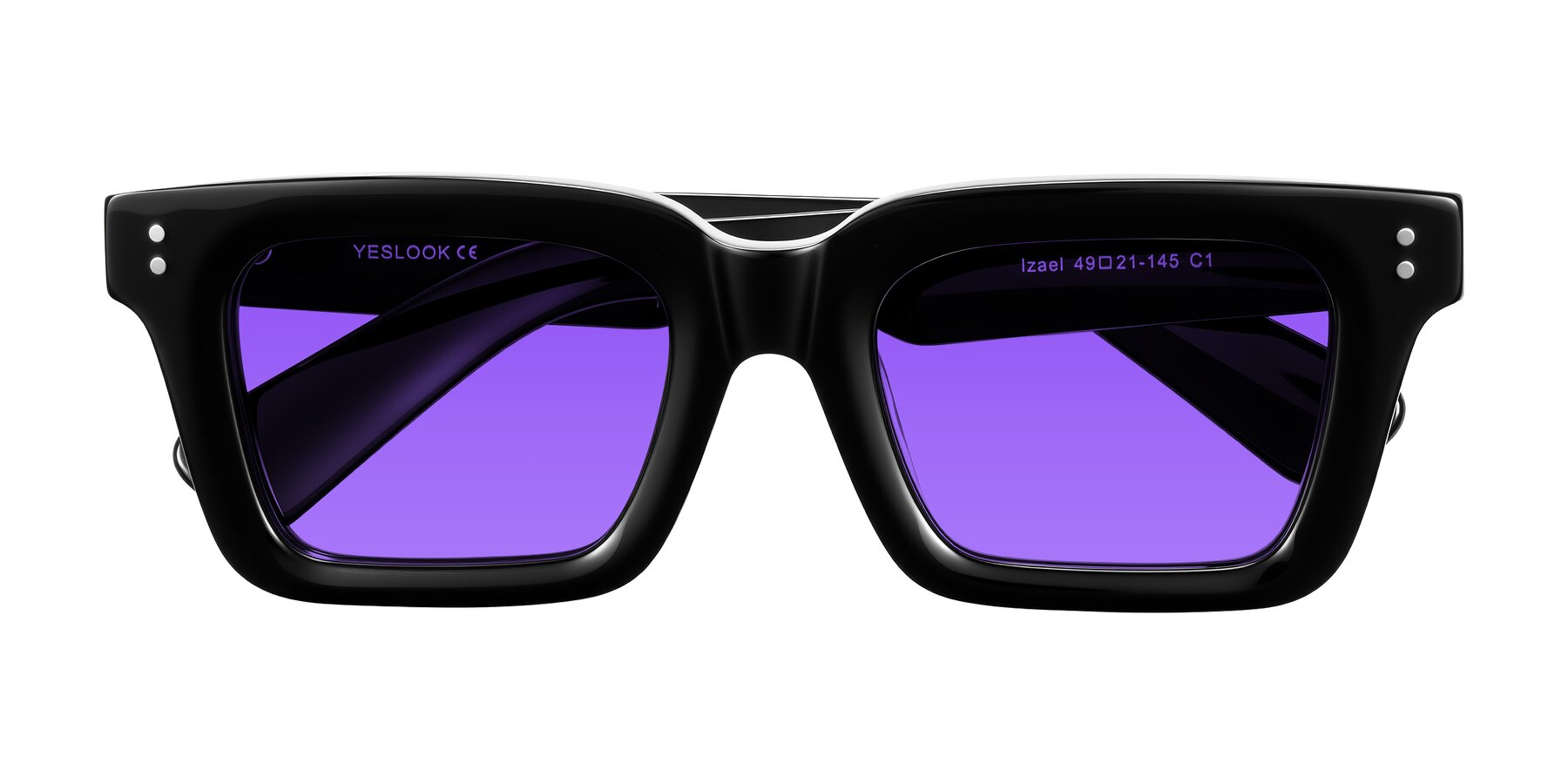 Folded Front of Izael in Black with Purple Tinted Lenses
