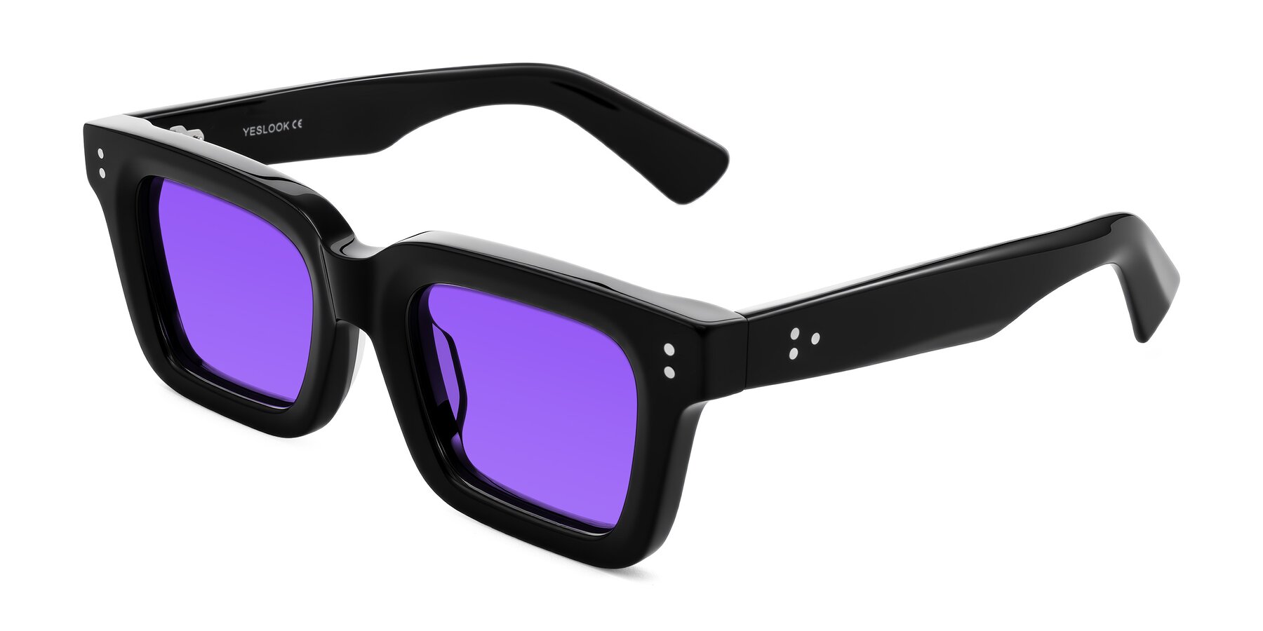 Angle of Izael in Black with Purple Tinted Lenses