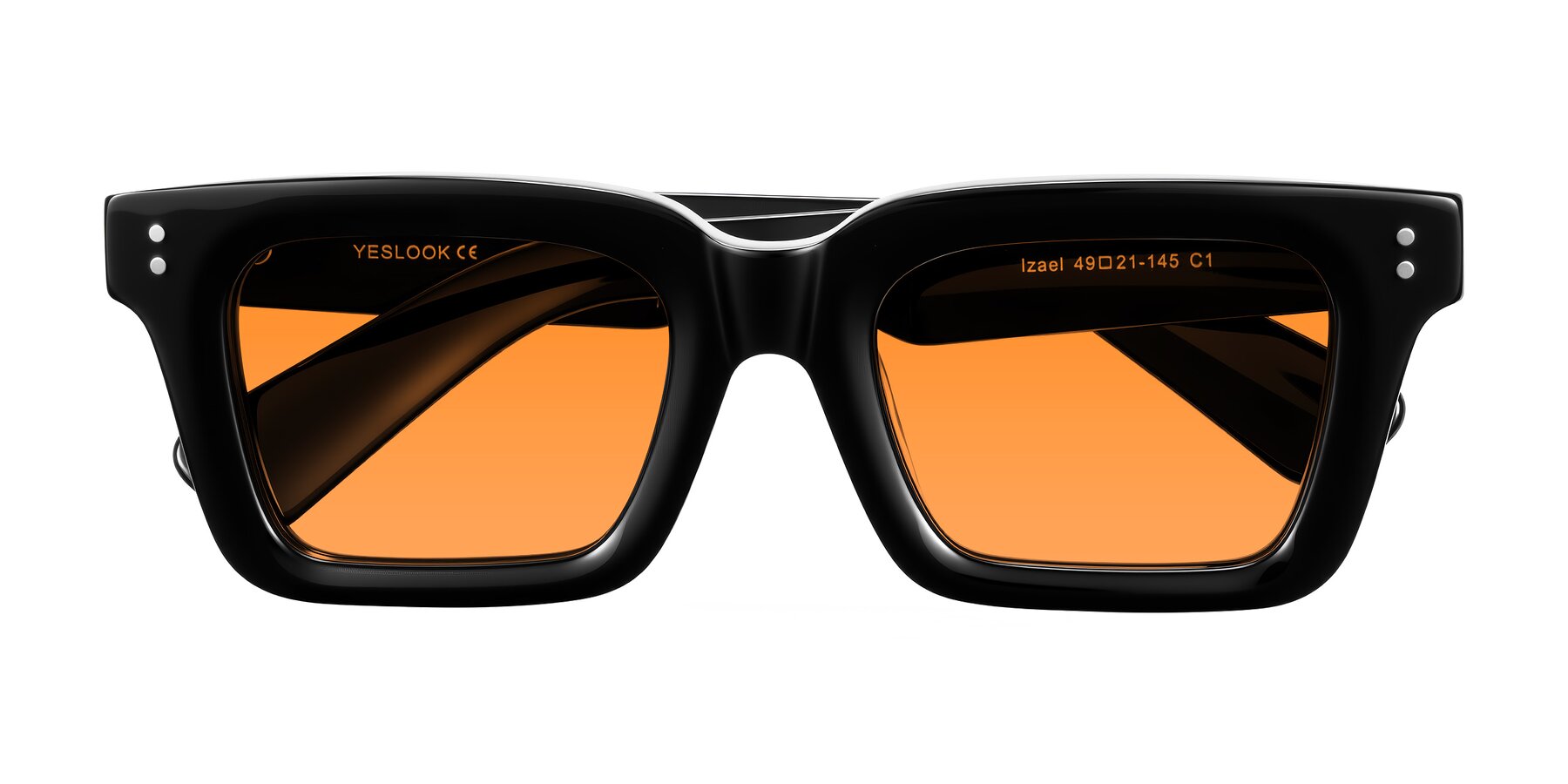 Folded Front of Izael in Black with Orange Tinted Lenses