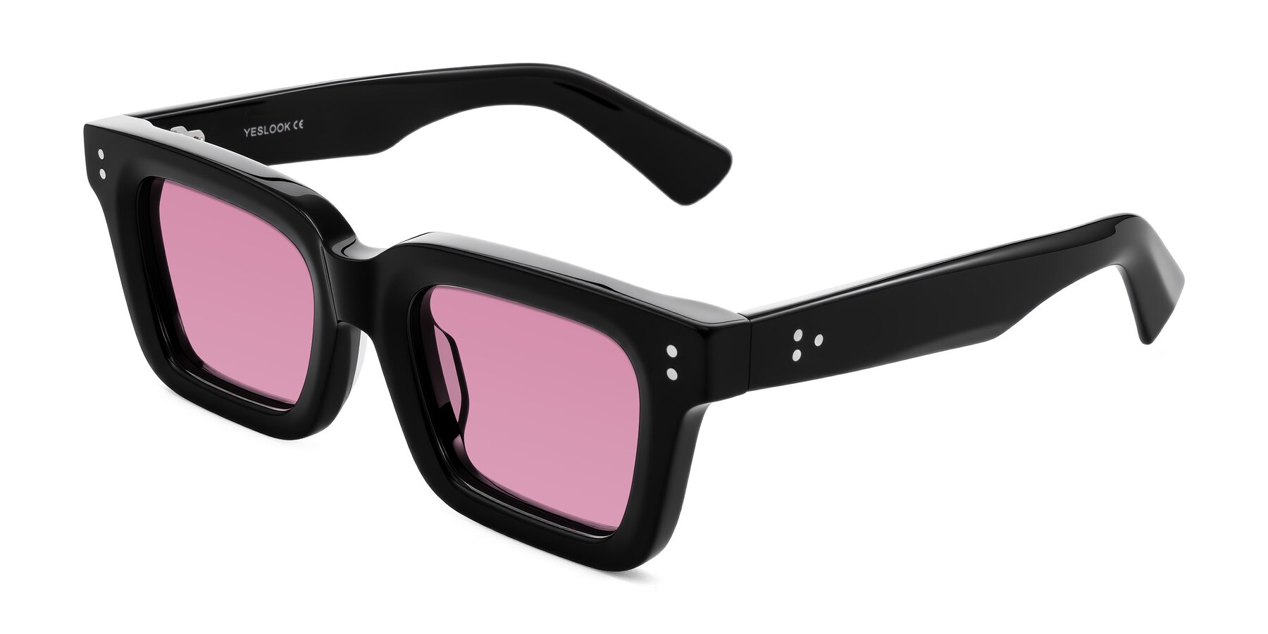Angle of Izael in Black with Medium Wine Tinted Lenses